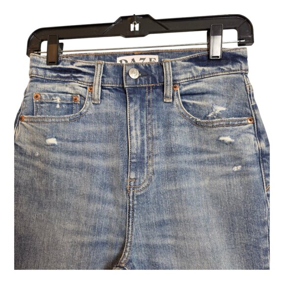 Daze Go Getter Jeans Distressed High Rise Flare Leg New Blue Size 26 - Picture 9 of 17